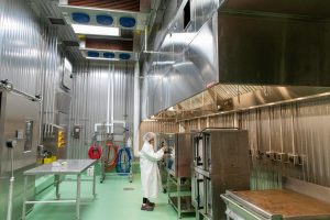 A scientist works in the kitchen of the BSL2 Microbiology Lab. picture by Michael P. King
